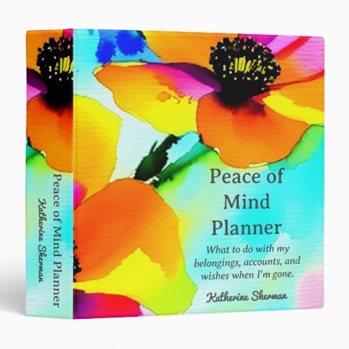 Peace of Mind End of Life Planner Estate Planning 3 Ring Binder