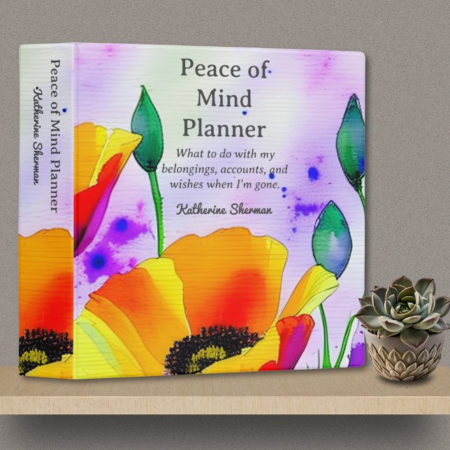 Peace of Mind End of Life Planner Estate Planning 3 Ring Binder (Peace of Mind Estate Planning Binder for Financial Legal Trust Documents, all text is customizable.)