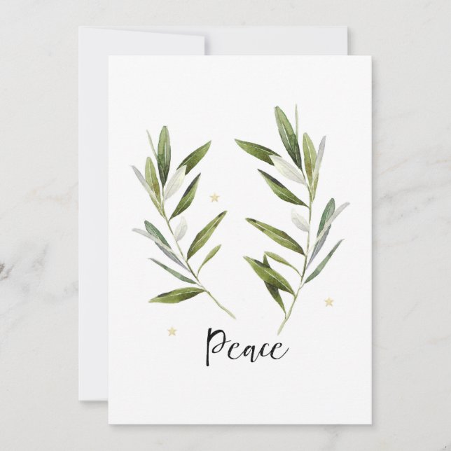PEACE, olive leaf ,Christmas, Holiday, watercolor, Thank You Card (Front)