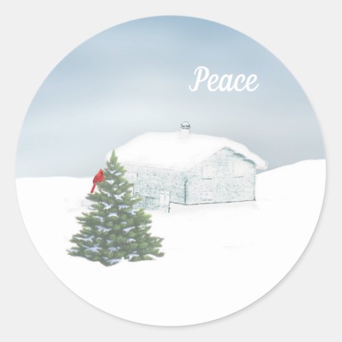 Peace on a Snowy Day Classic Round Sticker