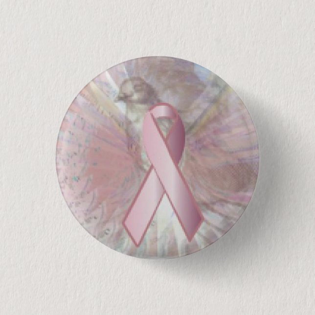 Peace On Angelic Wings Pink RibbonButton-Cust. Pinback Button (Front)