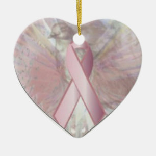 Peace On Angelic Wings Pink RibbonOrnament-Cust. Ceramic Ornament