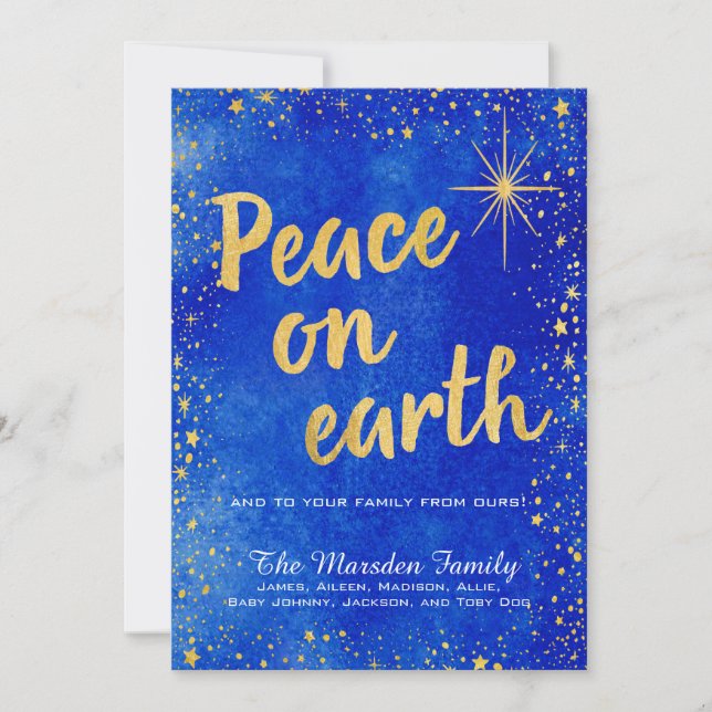 Peace On Earth 3 Photo Custom Christmas Holiday Card (Front)