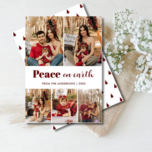 Peace on Earth 5 Family Photo Simple Christmas  Holiday Card