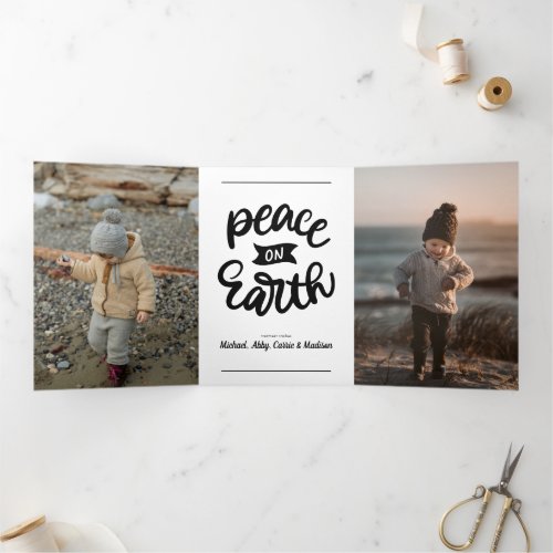 PEACE ON EARTH  Add Your Photo Tri_Fold Holiday Card