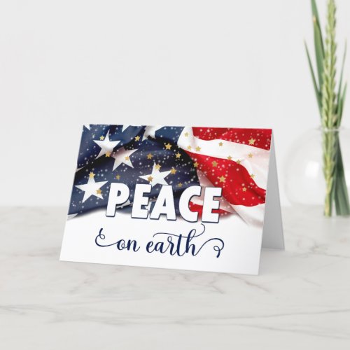 Peace on Earth American Flag Patriotic with Stars Holiday Card