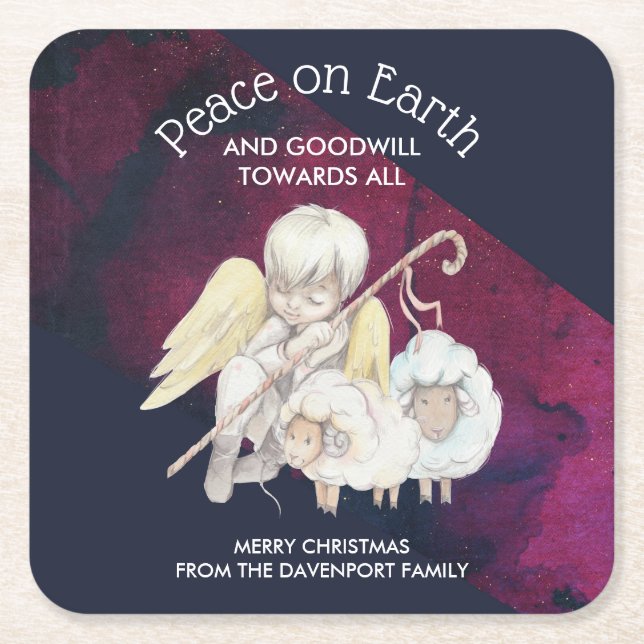 Peace on Earth and Goodwill Toward All Shepherd Square Paper Coaster (Front)