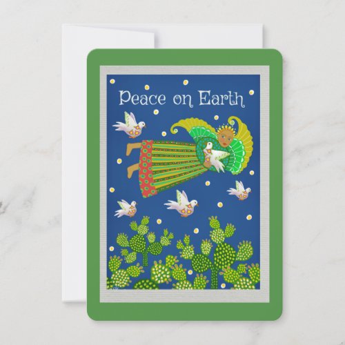Peace on Earth Angel and Doves Flat Greeting Card