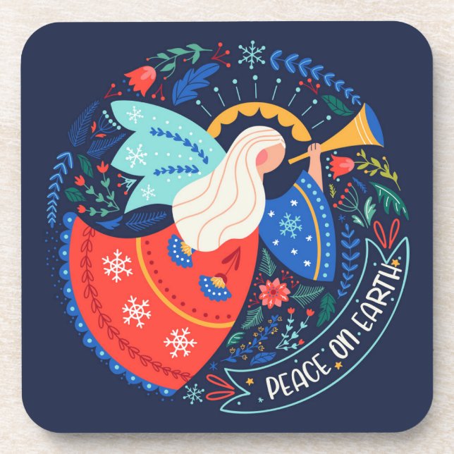 Peace on Earth Angel Design Beverage Coaster (Front)