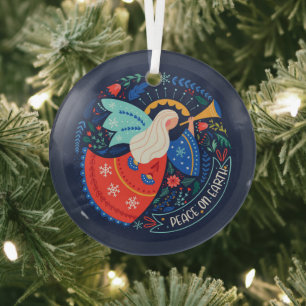 Peace on Earth Angel Design Glass Ornament