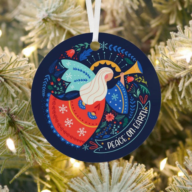 Peace on Earth Angel Design Metal Ornament (Insitu)