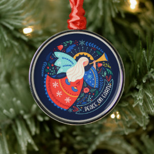 Peace on Earth Angel Design Metal Ornament
