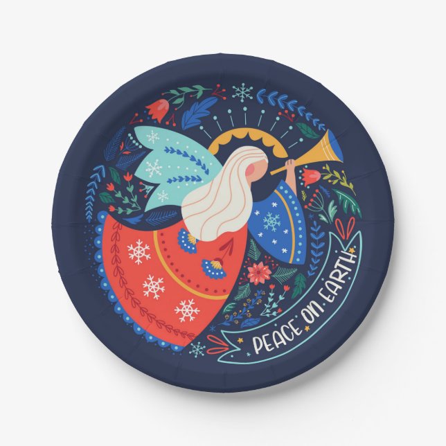 Peace on Earth Angel Design Paper Plates (Front)