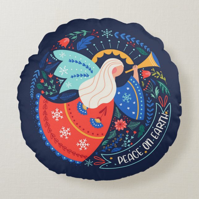 Peace on Earth Angel Design Round Pillow (Front)