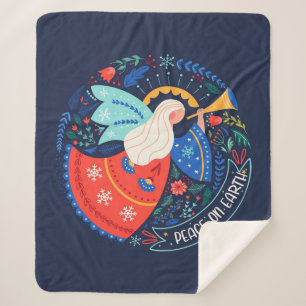 Peace on Earth Angel Design Sherpa Blanket