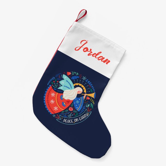 Peace on Earth Angel Design Small Christmas Stocking (Front (Hanging))