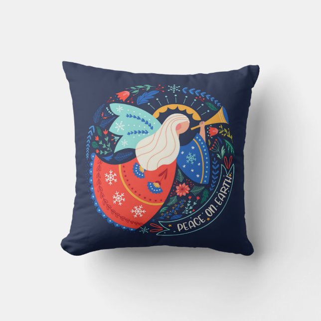 Peace on Earth Angel Design Throw Pillow (Front)