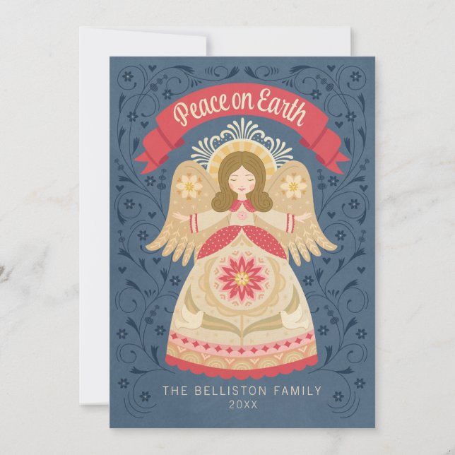 Peace on Earth Angel Folk Art Photo Holiday Card (Front)
