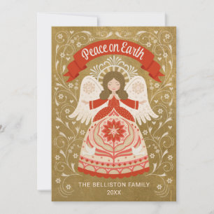 Peace on Earth Angel Folk Art Photo Holiday Card