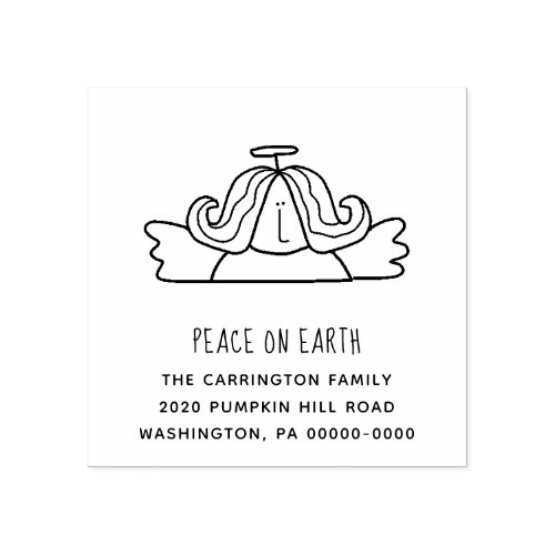 Peace on Earth Angel Handlettered Address  Rubber  Rubber Stamp