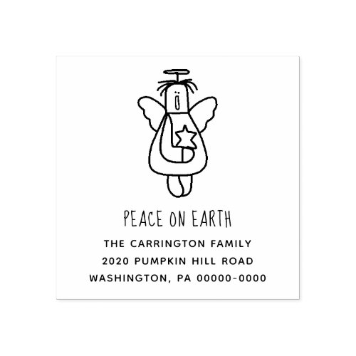 Peace on Earth Angel Handlettered Address  Rubber Stamp