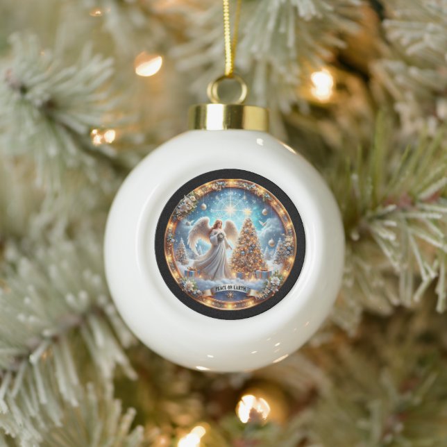 Peace on Earth Angel" - Heavenly Christmas  Ceramic Ball Christmas Ornament (Tree)