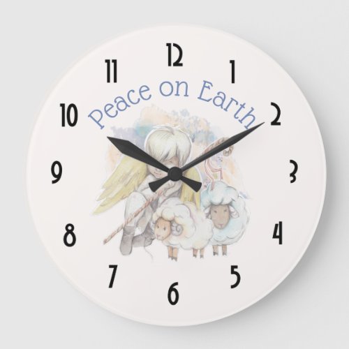 Peace on Earth Angel Shepherd  Lambs Large Clock