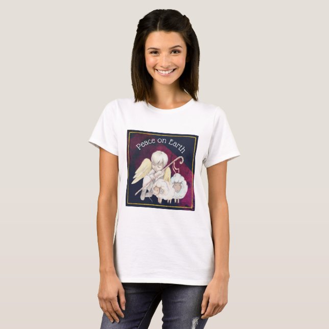 Peace on Earth Angel Shepherd & Lambs T-Shirt (Front Full)