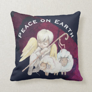 Peace on Earth Angel Shepherd & Lambs Throw Pillow