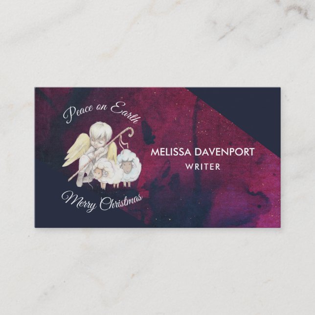 Peace on Earth Angel Shepherd with Lambs Business Card (Front)