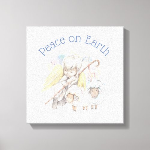 Peace on Earth Angel Shepherd with Lambs Canvas Print