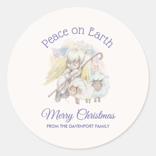 Peace on Earth Angel Shepherd with Lambs Christmas Classic Round Sticker