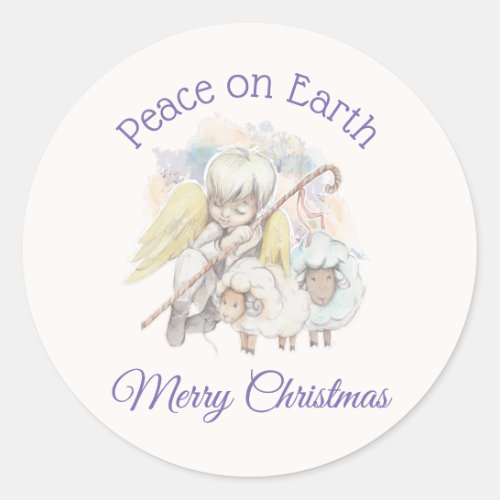 Peace on Earth Angel Shepherd with Lambs Christmas Classic Round Sticker