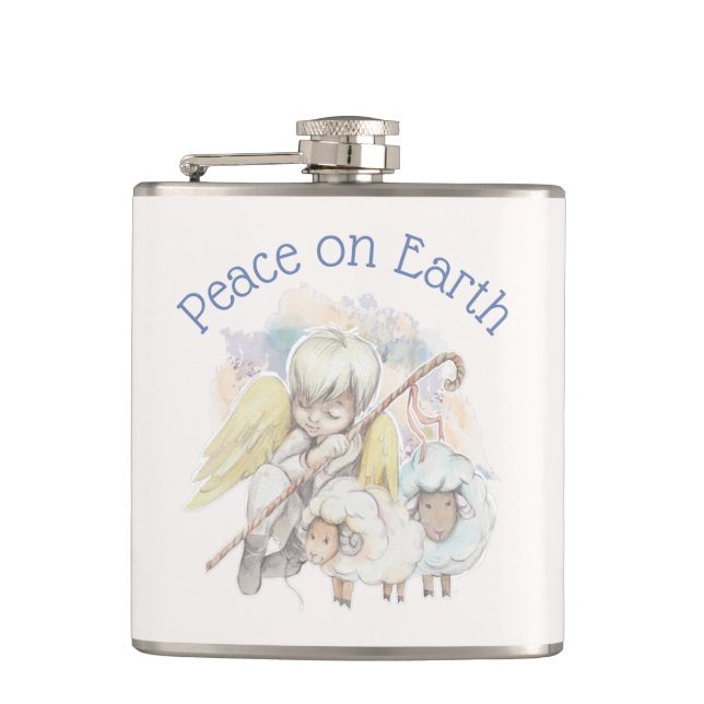 Peace on Earth Angel Shepherd with Lambs Flask (Front)