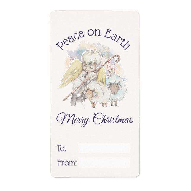 Peace on Earth Angel Shepherd with Lambs Gift Label (Front)