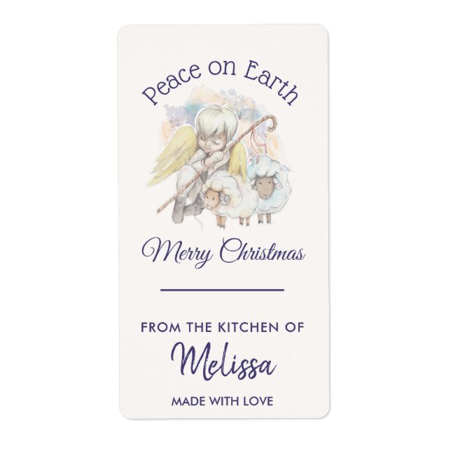 Peace on Earth Angel Shepherd with Lambs Kitchen Label (Front)