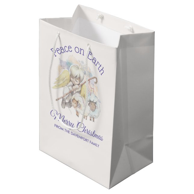 Peace on Earth Angel Shepherd with Lambs Medium Gift Bag (Front Angled)