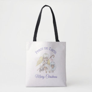 Peace on Earth Angel Shepherd with Lambs Tote Bag