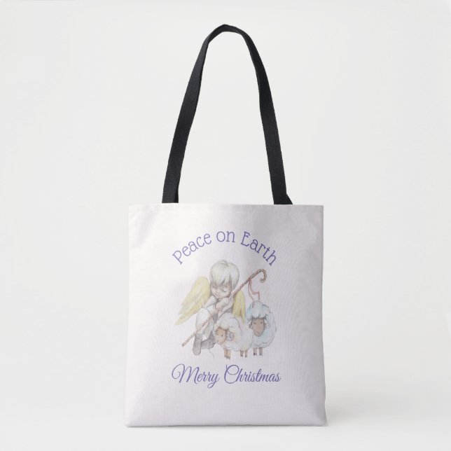 Peace on Earth Angel Shepherd with Lambs Tote Bag (Front)
