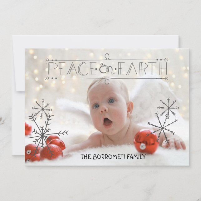 Peace On Earth Angelic One Photo Xmas Card (Front)