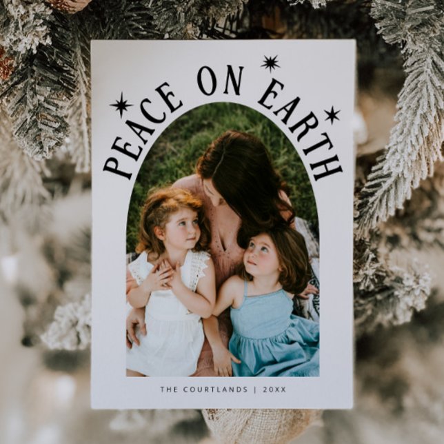 Peace On Earth Arch Photo White Christmas Holiday Card (Creator Uploaded)