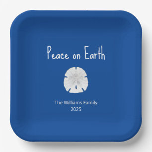Peace on Earth Beach Sand Dollar Blue Christmas Paper Plates