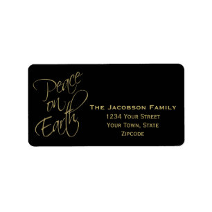 Peace on Earth Black Christmas Return Address Label