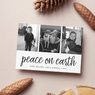 Peace on Earth Black & White Holiday 3 Photo Card
