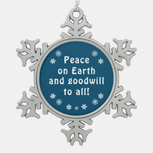 Peace on Earth Blue Snowflake Snowflake Pewter Christmas Ornament