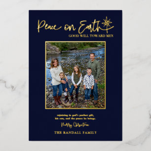 Peace on Earth Burgundy Photo Christmas Elegant Foil Holiday Card
