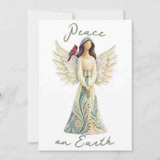 Peace on Earth Cardinal Angel Christmas Holiday Card