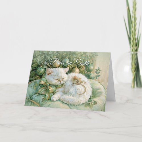 Peace on Earth Cat Mouse Christmas Holiday Card