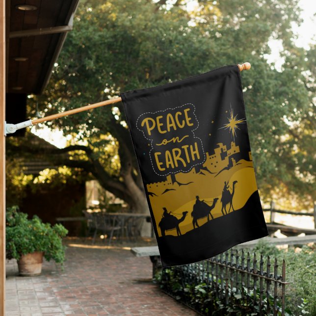 Peace on Earth Christian Holiday Blessing House Flag (In SItu)