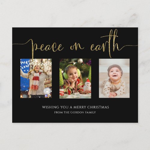 Peace on Earth Christmas 3 Photo Collage Glitter H Holiday Postcard